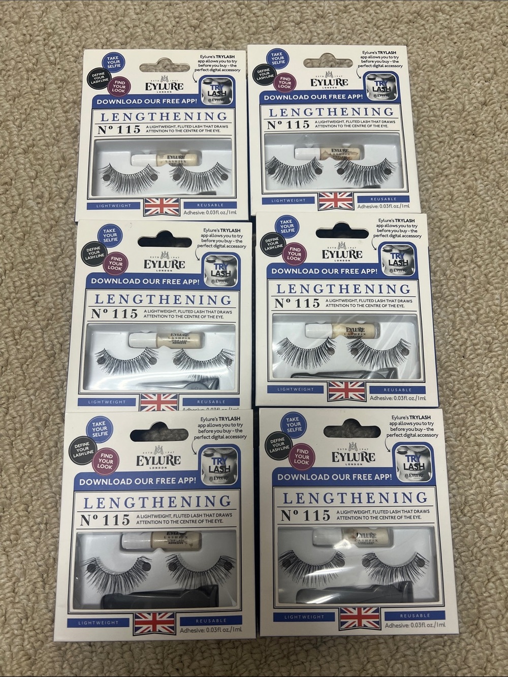 6 NIB Eylure London EyeLashes Lengthening  #115 Reusable includes adhesive